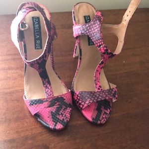 Pink Leather snakeskin t-strap sandals